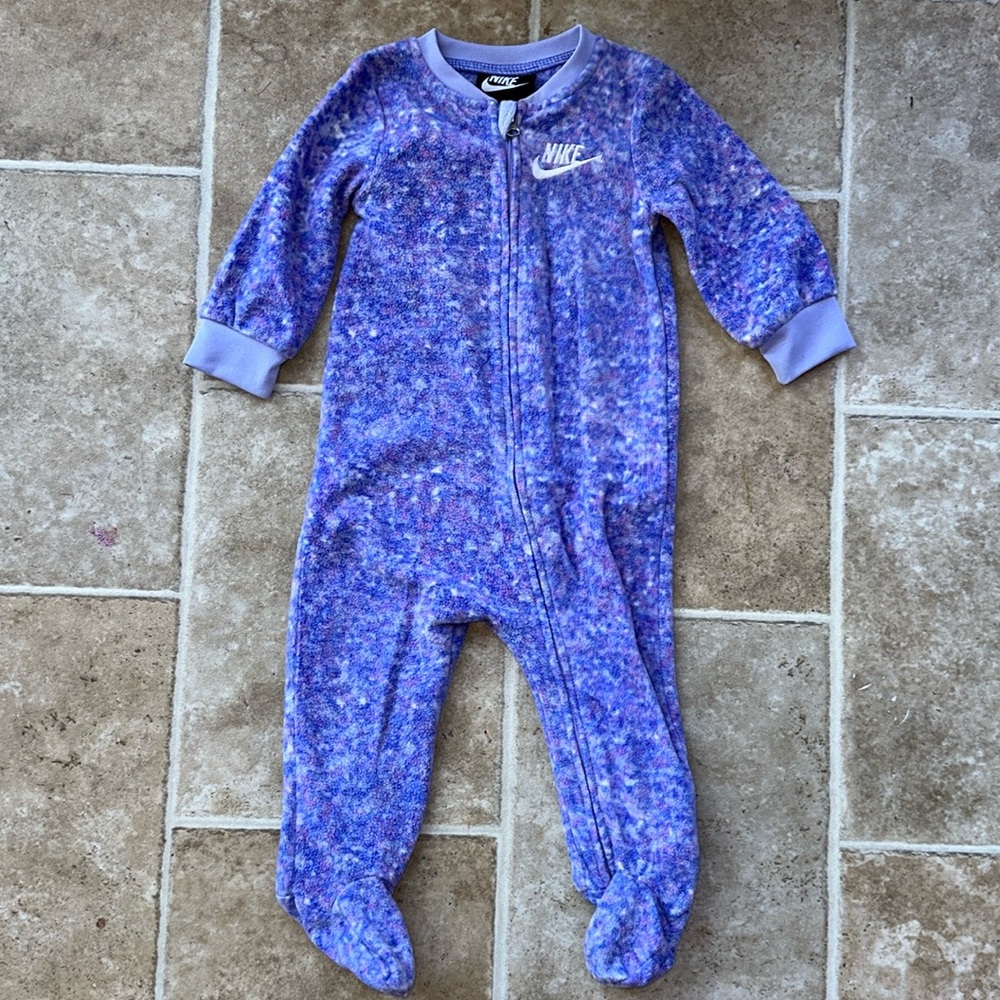 Nike 6-9 Month Fleece Zippered Footie Pajamas Blue Purple